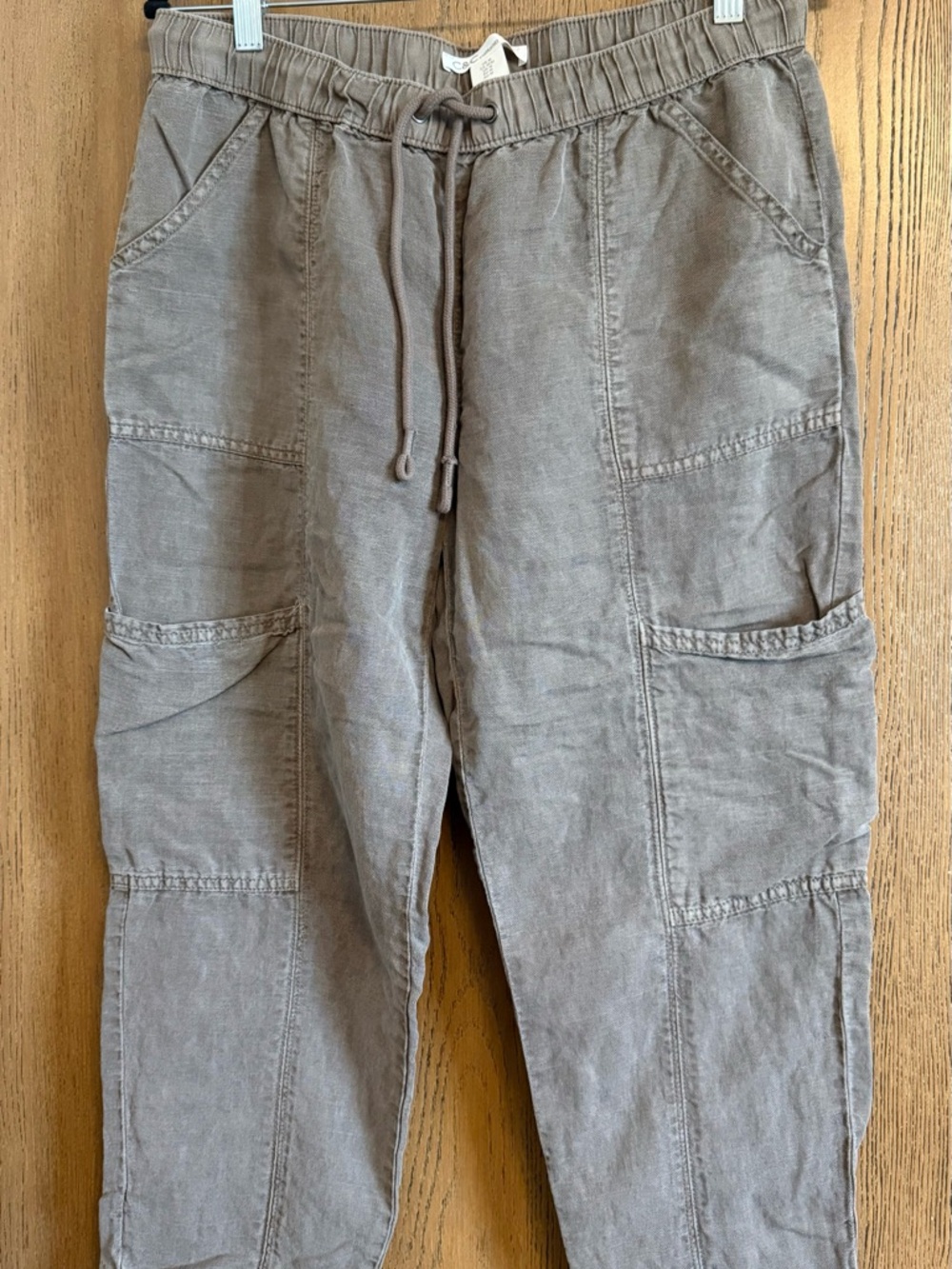 Women's Ankle Cropped Drawstring Cargo Pants - Taupe